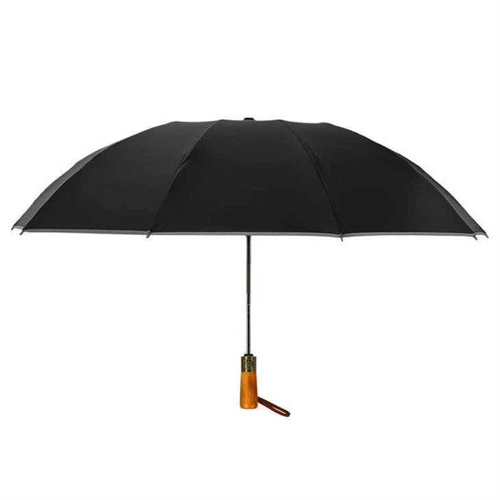 3 Fold Reverse Umbrella With Natural Solid Wood Handle Windproof Folding Inverted Rain Umbrella Portable For Business Travel Daily Use best