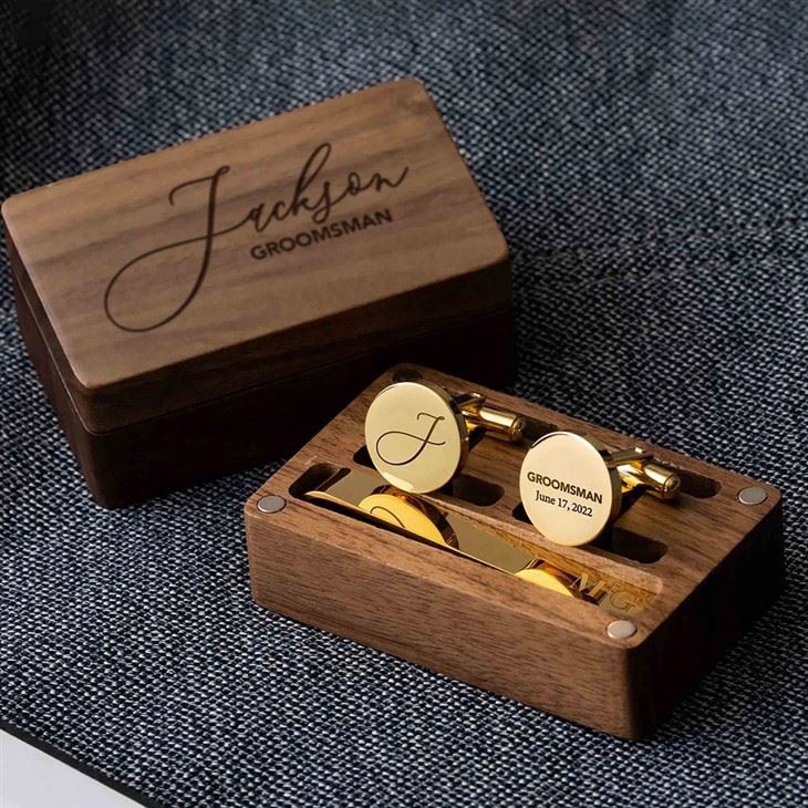 Engraved Cufflinks Tie Clip Set Gift Box Custom Personalized Jewelry Gift For Dad Father best