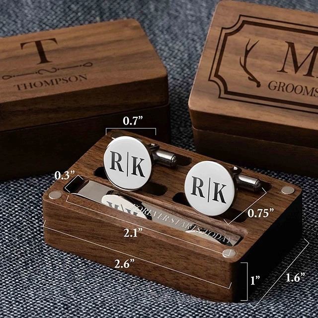 Engraved Cufflinks Tie Clip Set Gift Box Custom Personalized Jewelry Gift For Dad Father factory