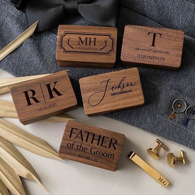 Engraved Cufflinks Tie Clip Set Gift Box Custom Personalized Jewelry Gift For Dad Father suppliers