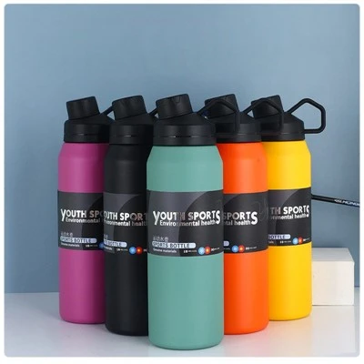 Large Capacity Sports Insulated Water Bottle Portable Handle Thermal Flask, Keep Hot & Cold Vacuum Travel Mug For Car Dorm Outdoor Camping