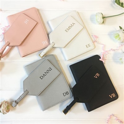 Solid Color Business Light Luxury Leather Luggage Tag, Travel Anti-lost Name ID Tag With Leather Passport Holder For Trip